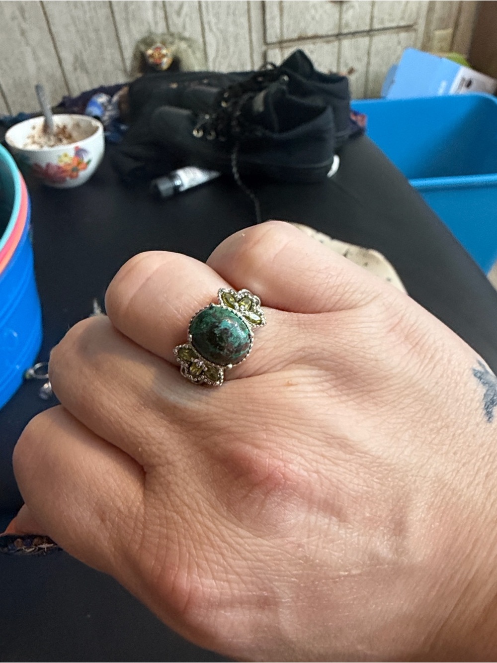 Shatuckite and peridot Accent Ring - Women's Fashion Jewelry